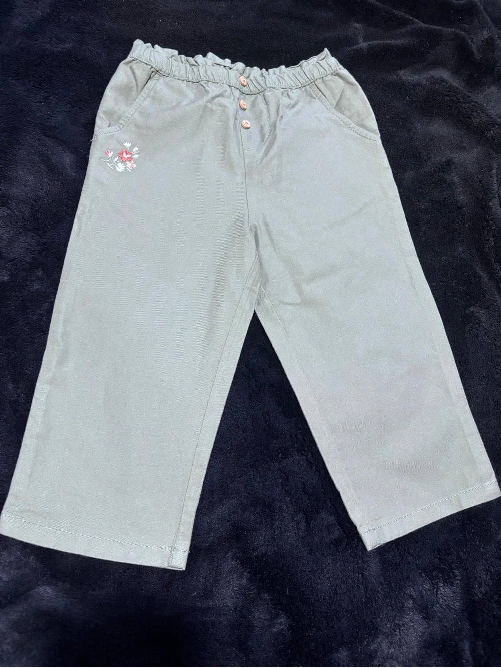 OshKosh B'gosh Sage Green Elastic-Waist Pants with Floral Accent